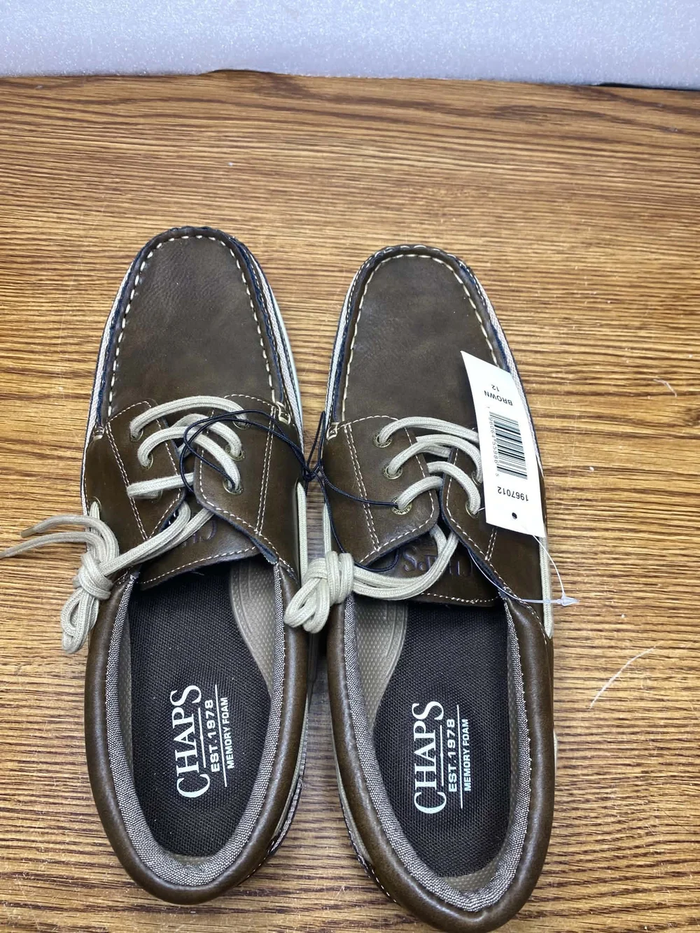 Chaps Mens Memory Foam Benny Boat Shoes Brown Size 12 Slip On Comfort Cushioned
